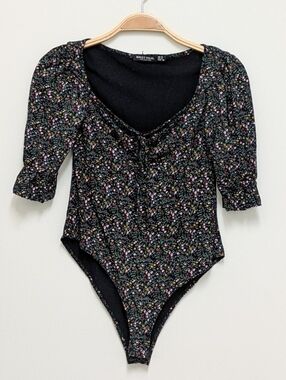 Nasty Gal Floral V Neck Floral Ruched Sexy Bodysuit 4